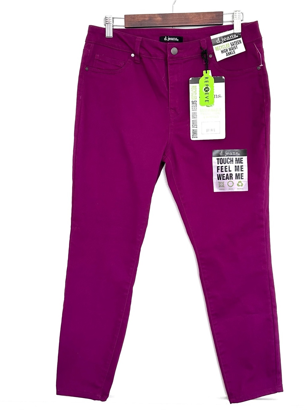 NWT d.jeans Women’s Size 12 Magenta Recycle Sateen High Waist Ankle Skinny